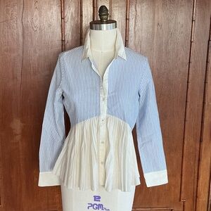 Twist on a Classic Blue and White Striped Button-Up Shirt with Silk Details